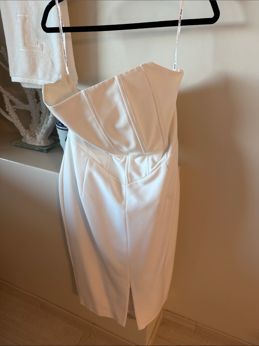 Lavish Alice White Strapless Midi Dress with Front Slit